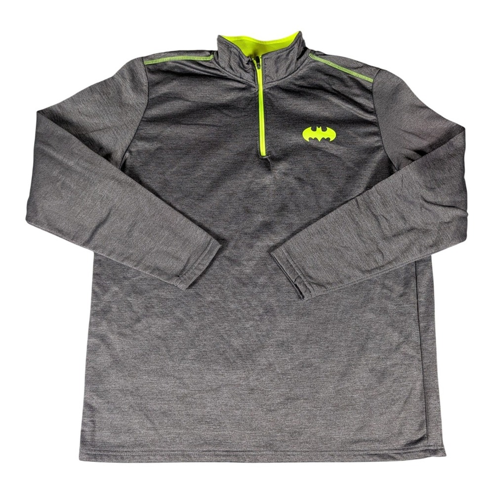 Batman DC Comics Gray Neon Yellow Quarter Zip Pullover Mock Neck XL